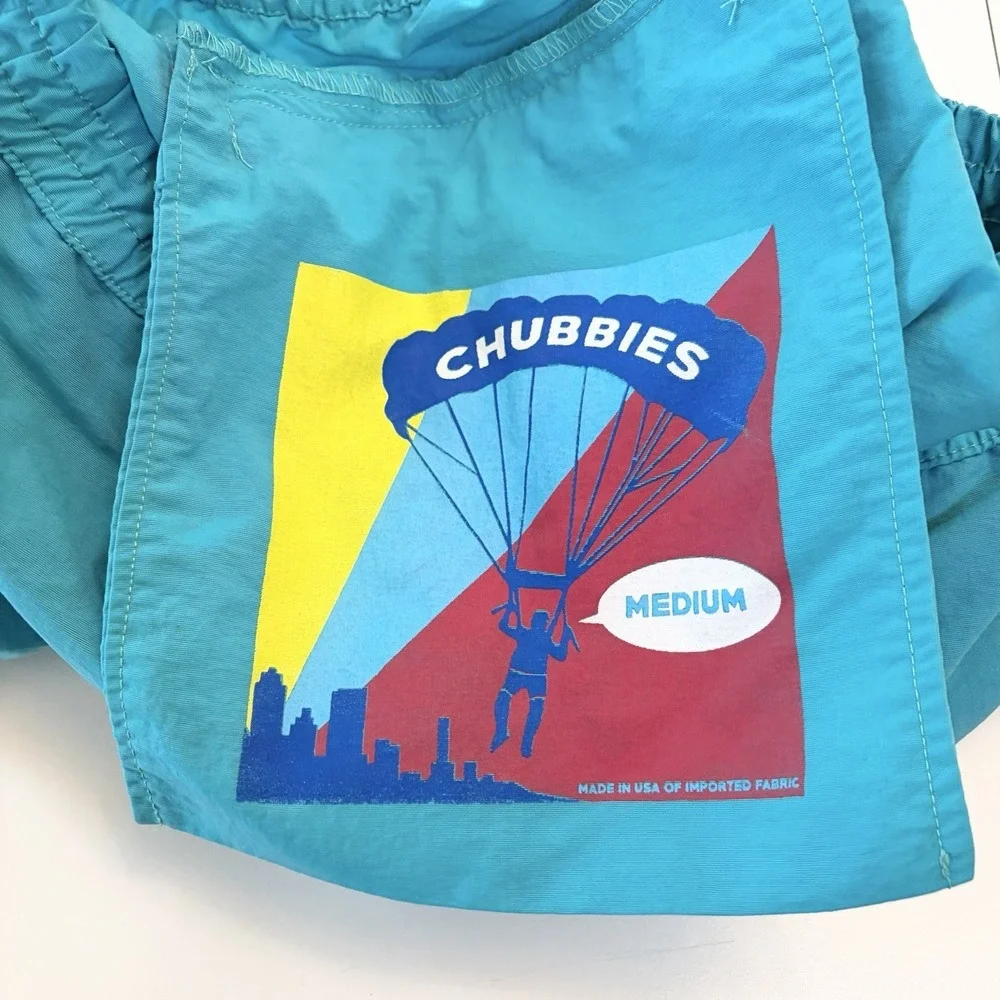 Chubbies Swim Trunks M Turquoise Retro Zipper Pocket Colorblock Size M Kids